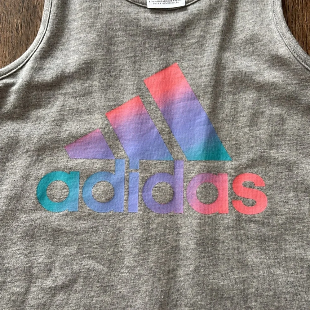 Adidas Gray rainbow logo Racerback Athletic Casual Cotton Dress New With Tags 14